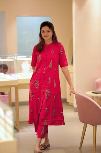 ANNI Women Rayon Viscose Straight Kurta with Pant - Pink - Image 2