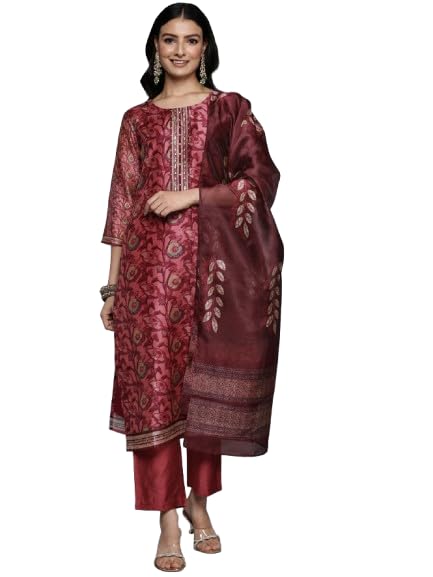 Varanga Kurta Trouser Set with Red Dupatta