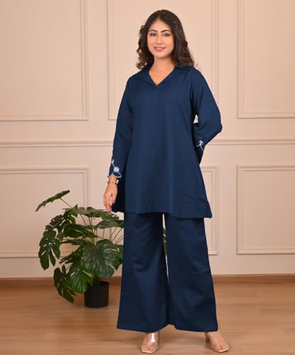 SHIENZY Navy Blue Cotton Co-Ord Set for Women - Image 2