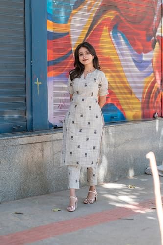 ANNI Women's Rayon Viscose Kurta with Pant - White - Image 2