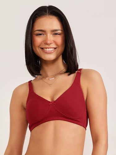Clovia Women's Cotton Solid Non-Padded Bra - Maroon - Image 2