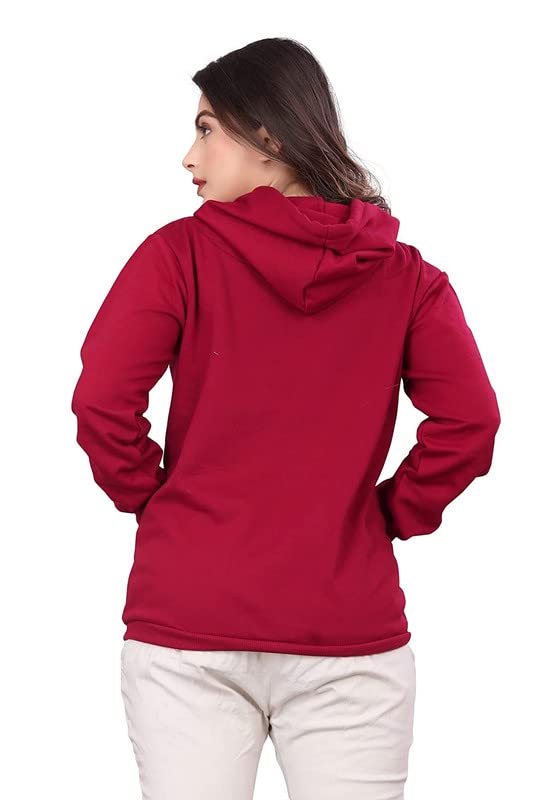 Women's Casual Hoodie with Zipper - Maroon - Image 2