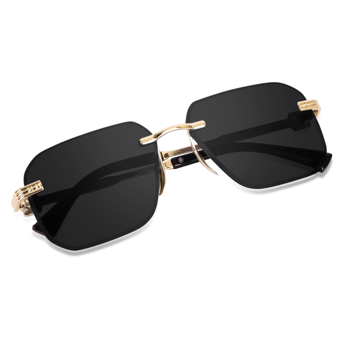 Dervin UV Protected Rimless Sunglasses for Men & Women - Black - Image 3