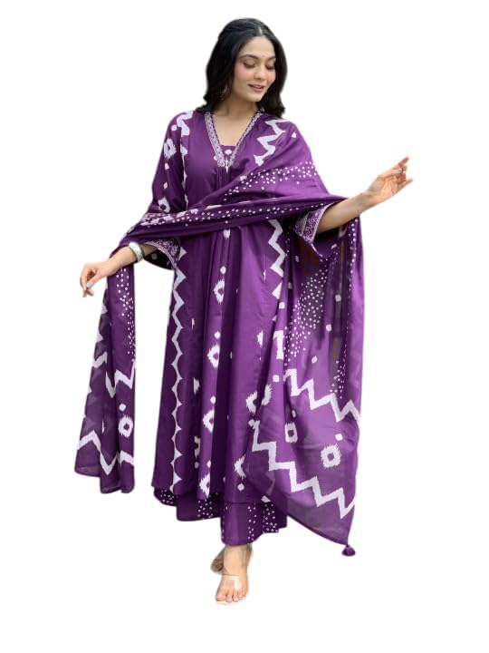 Rangnavi Purple Cotton Anarkali Kurta Set for Women