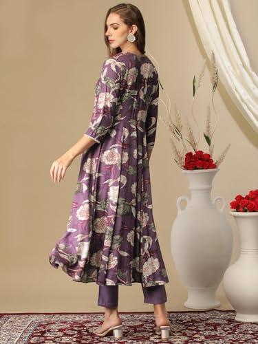 ANNI DESIGNER Women's Cotton Blend Anarkali Kurta - Purple - Image 2