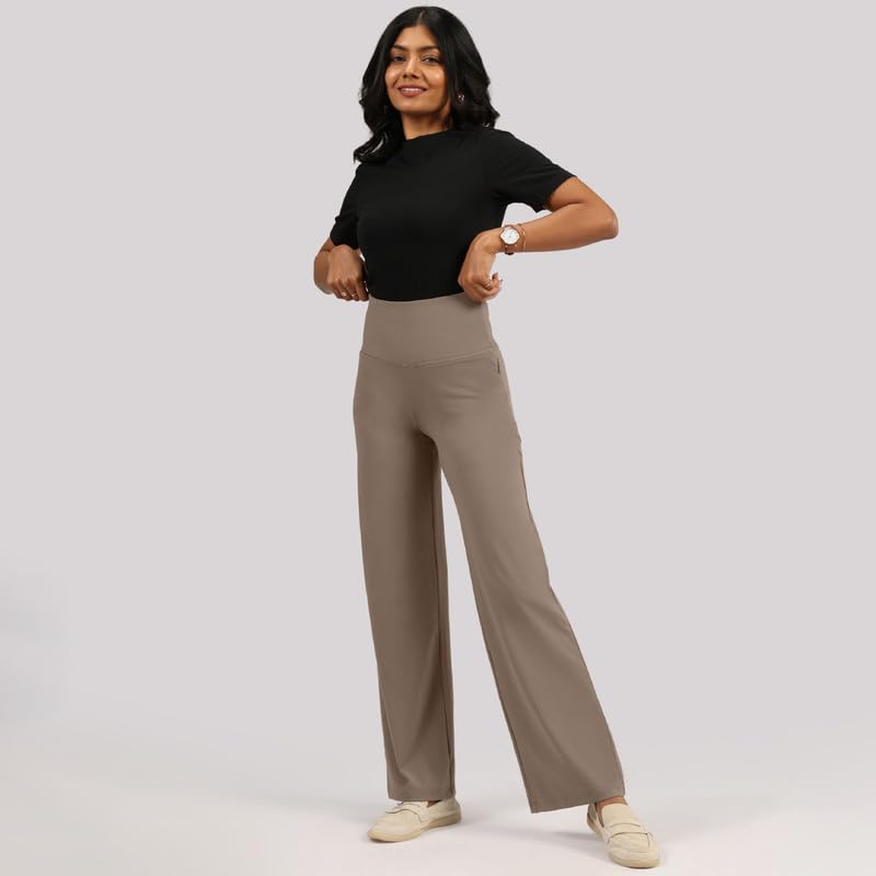 BlissClub Women's Wide Leg Pants - Ribbed Waistband - Image 2