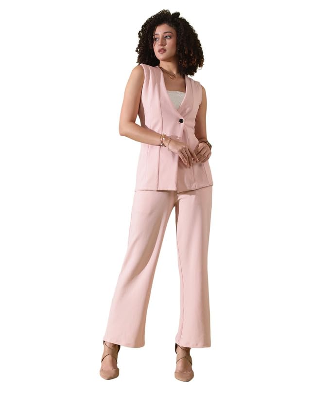 SIRIL Women's Light Pink Lycra Co-ord Set