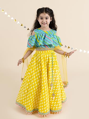 Pspeaches Girl Lehenga Choli - Yellow Turquoise Blue - Image 2