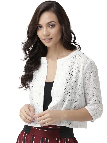 Style Quotient Women Off White Floral Lace Shrug