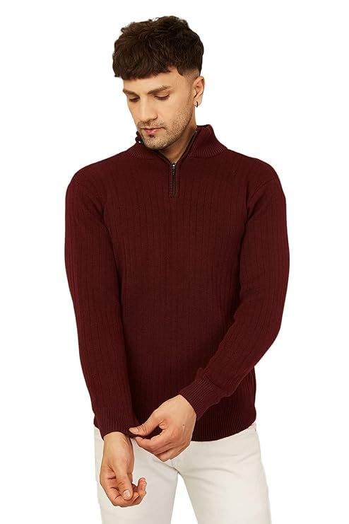 Kvetoo Woolen Sweater for Men - Wine Red