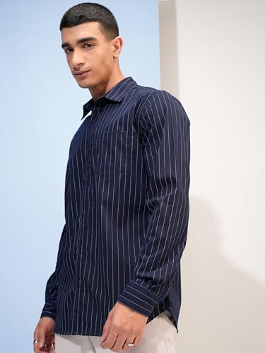 Highlander Navy White Striped Shirt for Men - Image 5