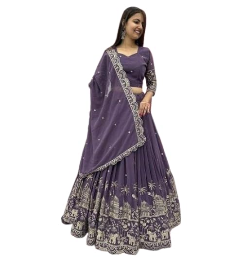 Suppar Women's Vichitra Silk Lehenga Choli - Purple