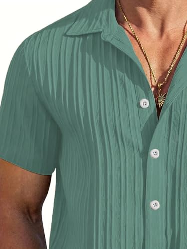 TAGDO Men Casual Shirt Half Sleeve Solid Green - Image 4