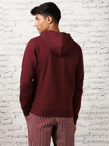 NOBERO Men's Maroon Cotton Fleece Hoodie - Image 4