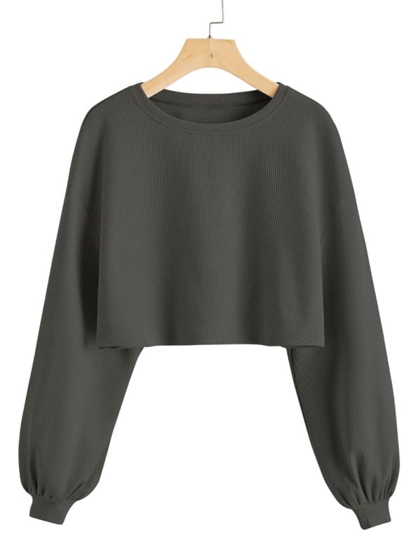 DTR FASHION Women's Grey Cotton Blend Crop T-Shirt - Image 2