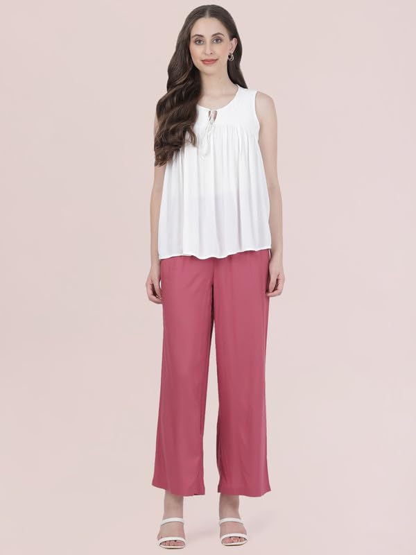GO COLORS Women's Light Wine Palazzo Trousers - Image 4