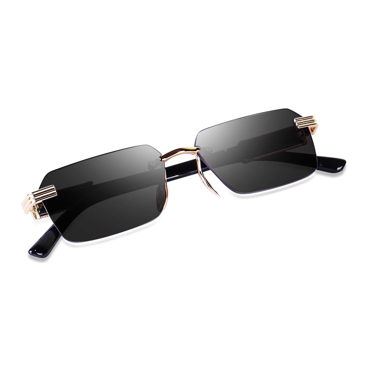 Dervin Rectangular Rimless Sunglasses for Men and Women - Black - Image 3