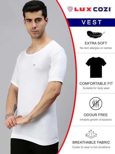 Lux Cozi Men White Half Sleeves Cotton Vest - Image 4