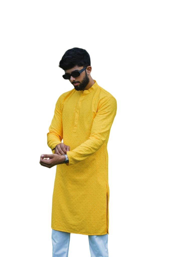 LookMark Men's Chikankari Kurta - Yellow