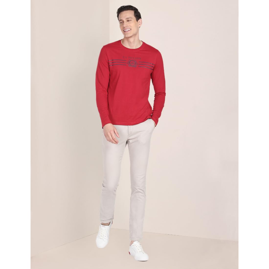 U. S. POLO ASSN. Men's Crew Neck Long Sleeve T-Shirt - Red - Image 2