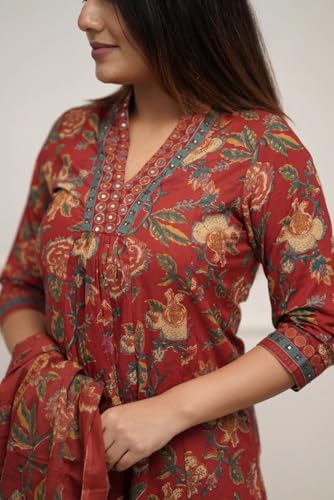 FABNEX Kurta Pant and Dupatta Set for Women - Red - Image 2