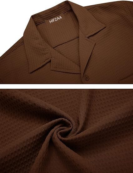 ColorChakra Men Waffle Knit Shirt - Coffee - Image 3