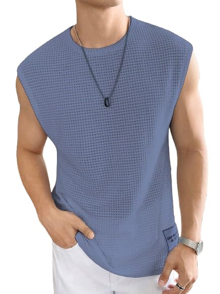 NETCLICK Men's Waffle Knit Tank Top - Blue