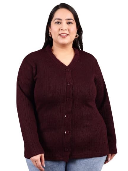HIFZAA Women's Woolen Cardigan - Wine
