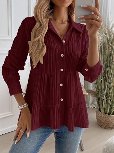 TOPLOT Maroon Button-Up Tunic Top for Women - Image 3