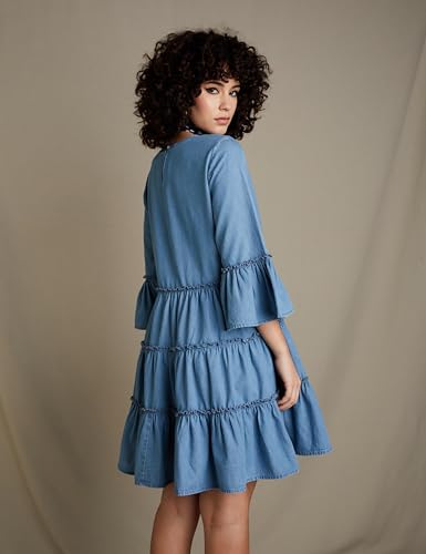 INKAST Denim Women's A-Line Knee-Length Dress - Mid Blue - Image 2