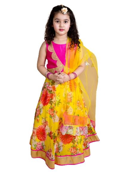 Pspeaches Girl Lehenga Choli - Yellow Pink
