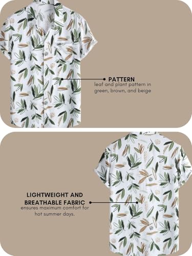 Leriya Fashion Men's Tropical Print Cotton Shirt - White Green - Image 2