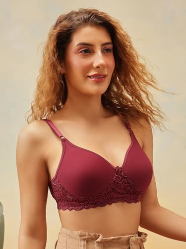 Clovia Women's Cotton Solid Non-Padded Bra - Maroon - Image 3