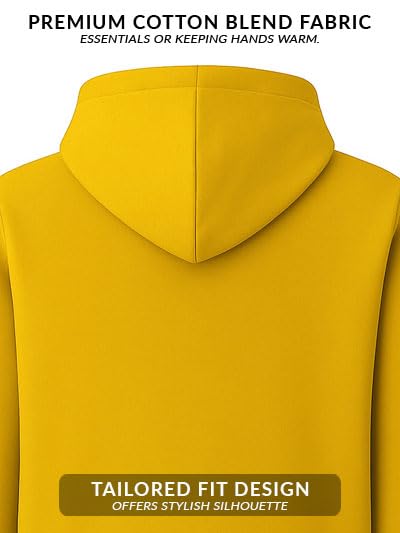ADRO Men Solid Cotton Zipper Hoodies - Mustard - Image 3