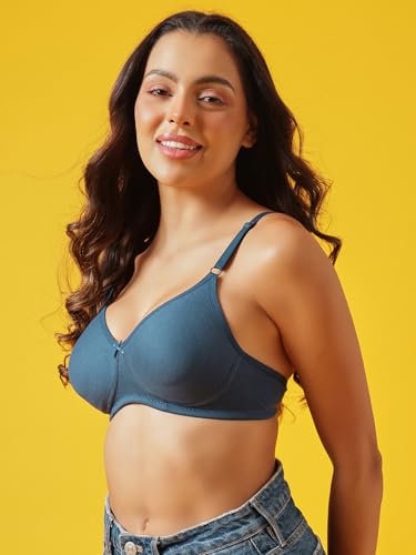 Clovia Women's Cotton Non-Padded Wire Free T-Shirt Bra - Blue - Image 3