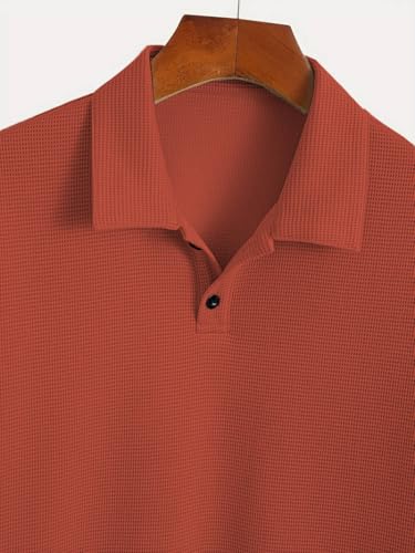 TAGDO Waffle Knit Polo T-Shirt for Men - Rust - Image 2
