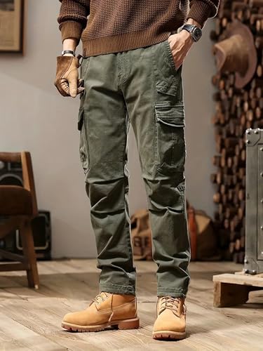 Lymio Men's Cotton Casual Cargo Pants - Green - Image 2