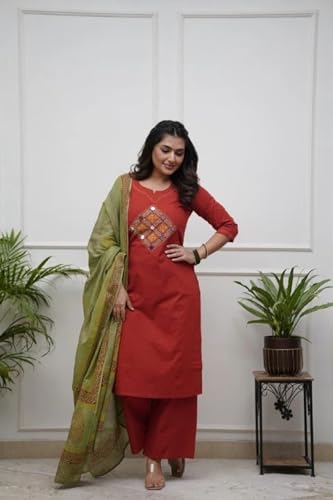 FABNEX Kurta Set for Women - Red - Image 3