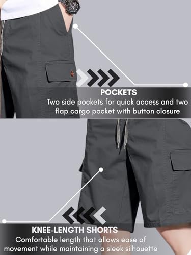 GRECIILOOKS Men's Grey Cotton Cargo Shorts - Image 4