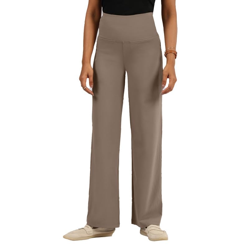 BlissClub Women's Wide Leg Pants - Ribbed Waistband