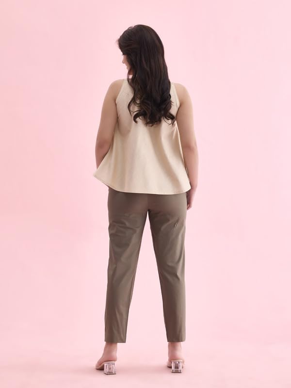 GO COLORS Women Olive Green Chinos Trousers - Image 2