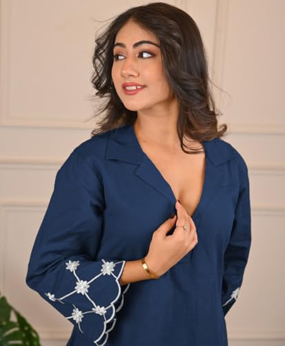 SHIENZY Navy Blue Cotton Co-Ord Set for Women - Image 4