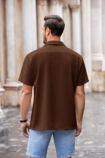 ColorChakra Men Waffle Knit Shirt - Coffee - Image 2