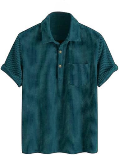 ColorChakra Men Polyester Waffle Knit Polo Shirt - Teal