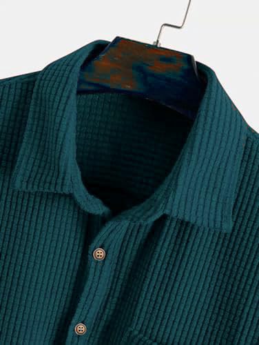 ColorChakra Men Polyester Waffle Knit Polo Shirt - Teal - Image 3
