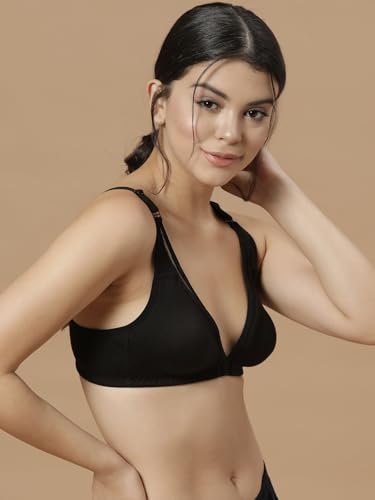 Clovia Women's Cotton Solid Non-Padded Wire Free T-Shirt Bra - Black - Image 3