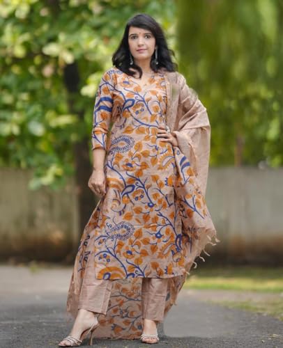 ANNI DESIGNER Beige Kalam Kurta Set for Women - Image 2