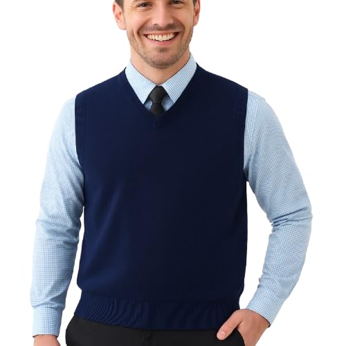 URBANROCK Mens Woolen V-Neck Sleeveless Sweater - Navy