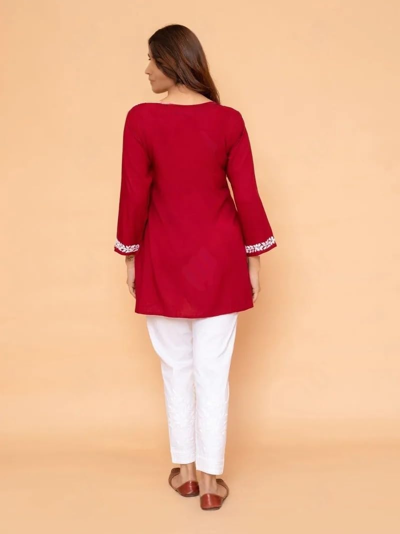 Sidhidata Red Rayon Embroidery Kurti for Women - Image 5