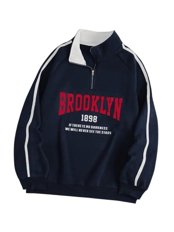 Imsa Moda Men's Navy Collar Chain Cotton Fleece Sweatshirt